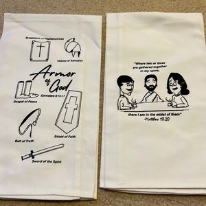 2 White Altar Armoir of God & Matthew 18:20 linen Towels